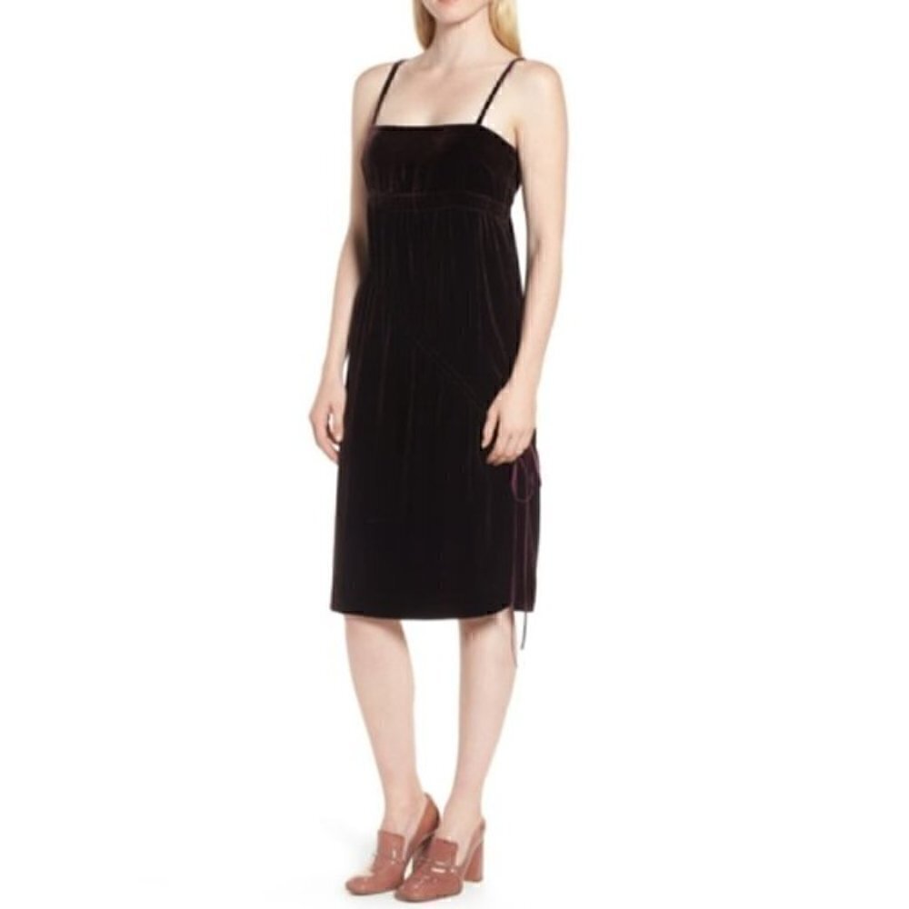 Nordstrom Lewit Velvet Slip Dress 6 8 NWT Silk Ruched Side Tie Empire Waist